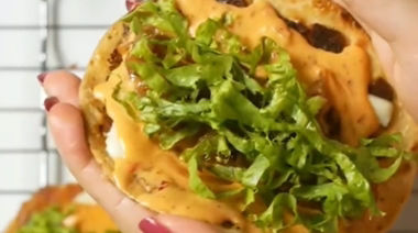 Crispy smashed taco burger stuffed with potato and paneer filling